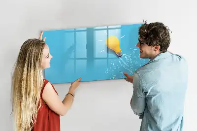 Magnetic glass dry erase board with light bulb drawing