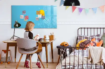 Magnetic glass dry erase board with light bulb drawing