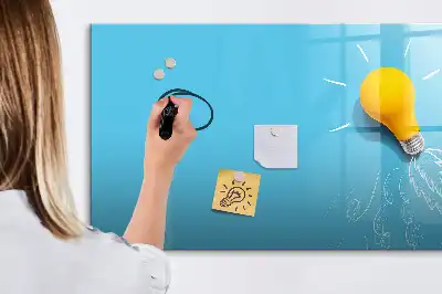 Magnetic glass dry erase board with light bulb drawing