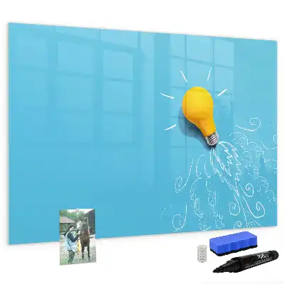 Magnetic glass dry erase board with light bulb drawing