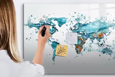 Magnetic glass dry erase board world map design