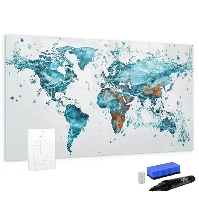 Magnetic glass dry erase board world map design