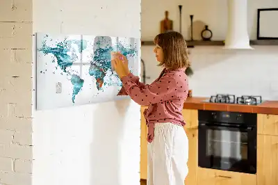 Magnetic glass dry erase board world map design
