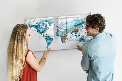 Magnetic glass dry erase board world map design