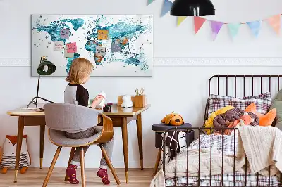 Magnetic glass dry erase board world map design