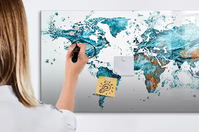 Magnetic glass dry erase board world map design