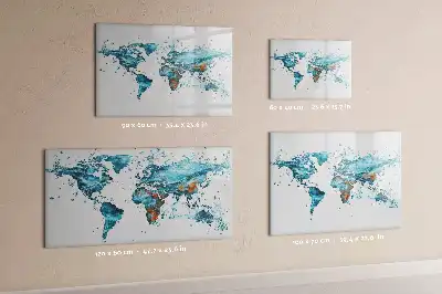 Magnetic glass dry erase board world map design
