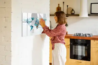 Magnetic glass dry erase board world map design
