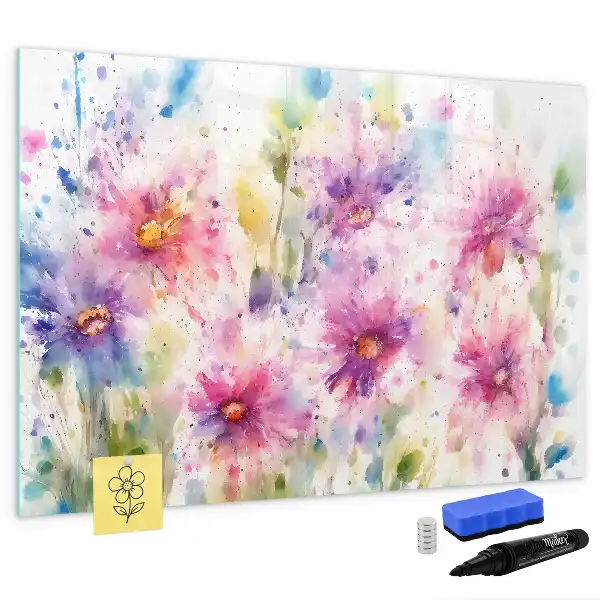 Magnetic marker board with painted flowers print
