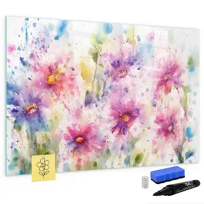 Magnetic marker board with painted flowers print