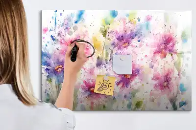 Magnetic marker board with painted flowers print