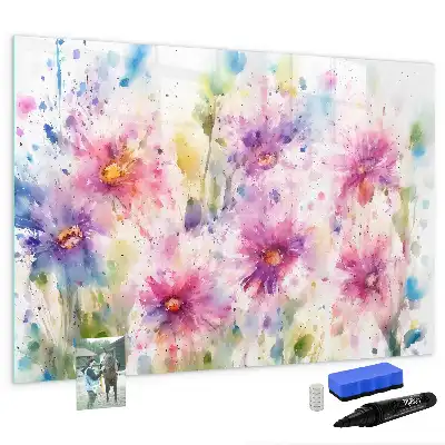 Magnetic marker board with painted flowers print