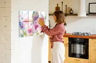 Magnetic marker board with painted flowers print