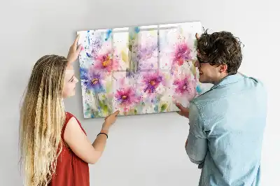 Magnetic marker board with painted flowers print