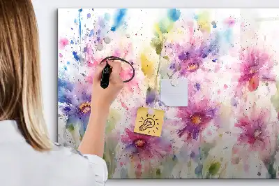 Magnetic marker board with painted flowers print