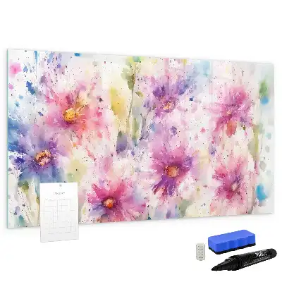 Magnetic marker board with painted flowers print
