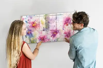Magnetic marker board with painted flowers print