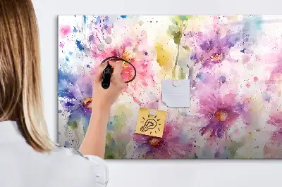 Magnetic marker board with painted flowers print