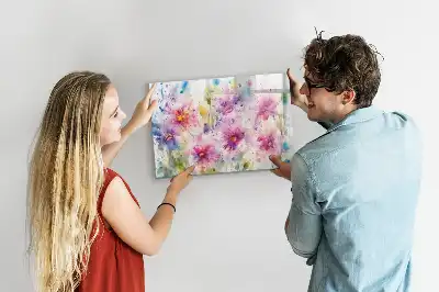 Magnetic marker board with painted flowers print