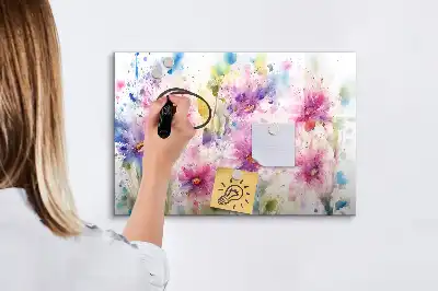Magnetic marker board with painted flowers print
