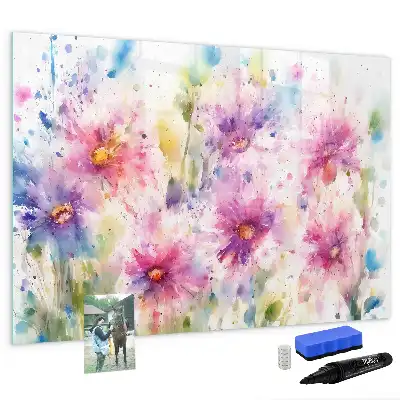 Magnetic marker board with painted flowers print