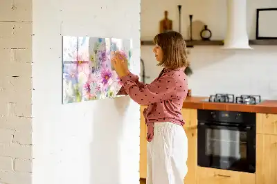 Magnetic marker board with painted flowers print