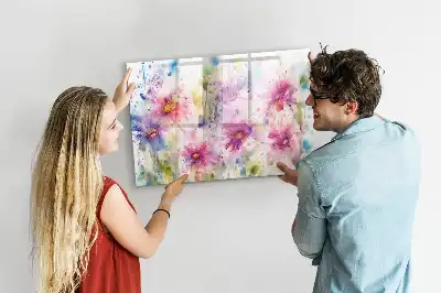 Magnetic marker board with painted flowers print