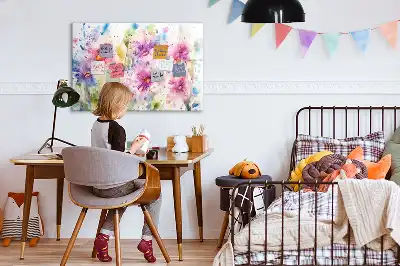 Magnetic marker board with painted flowers print
