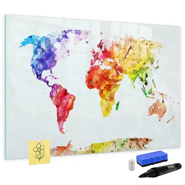Magnetic marker board watercolor world map design