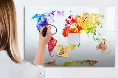Magnetic marker board watercolor world map design