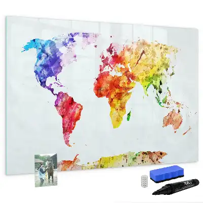 Magnetic marker board watercolor world map design