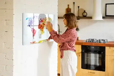 Magnetic marker board watercolor world map design