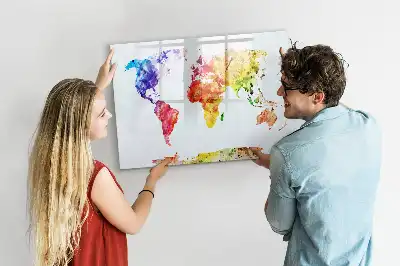 Magnetic marker board watercolor world map design