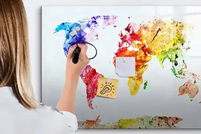 Magnetic marker board watercolor world map design
