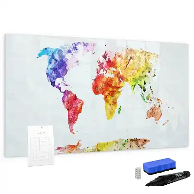 Magnetic marker board watercolor world map design