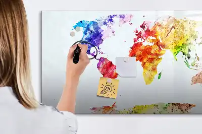 Magnetic marker board watercolor world map design