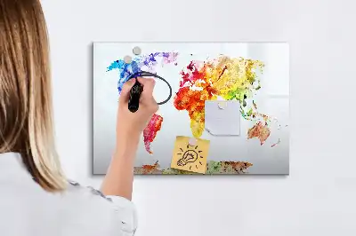Magnetic marker board watercolor world map design