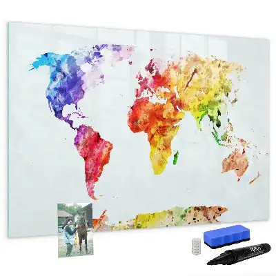 Magnetic marker board watercolor world map design