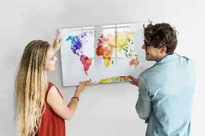 Magnetic marker board watercolor world map design