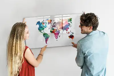Magnetic glass dry erase board world map design made of triangles