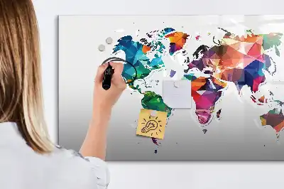 Magnetic glass dry erase board world map design made of triangles