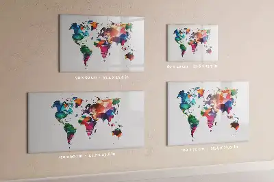 Magnetic glass dry erase board world map design made of triangles