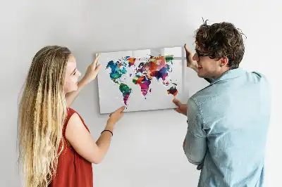 Magnetic glass dry erase board world map design made of triangles