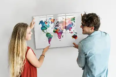 Magnetic glass dry erase board world map design made of triangles