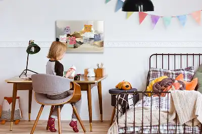 Magnetic glass dry erase board with mountain abstraction design