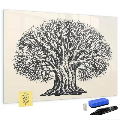 Magnetic glass dry erase board with nature tree design