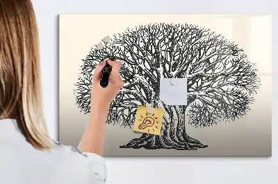 Magnetic glass dry erase board with nature tree design