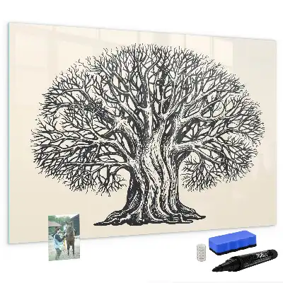 Magnetic glass dry erase board with nature tree design