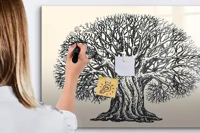 Magnetic glass dry erase board with nature tree design