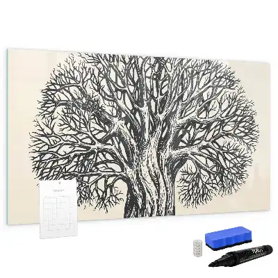 Magnetic glass dry erase board with nature tree design